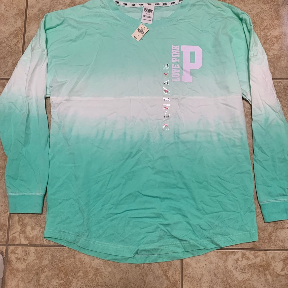 PINK Victoria's Secret Mint Green Ombre Long Sleeve Tee orig $49.95